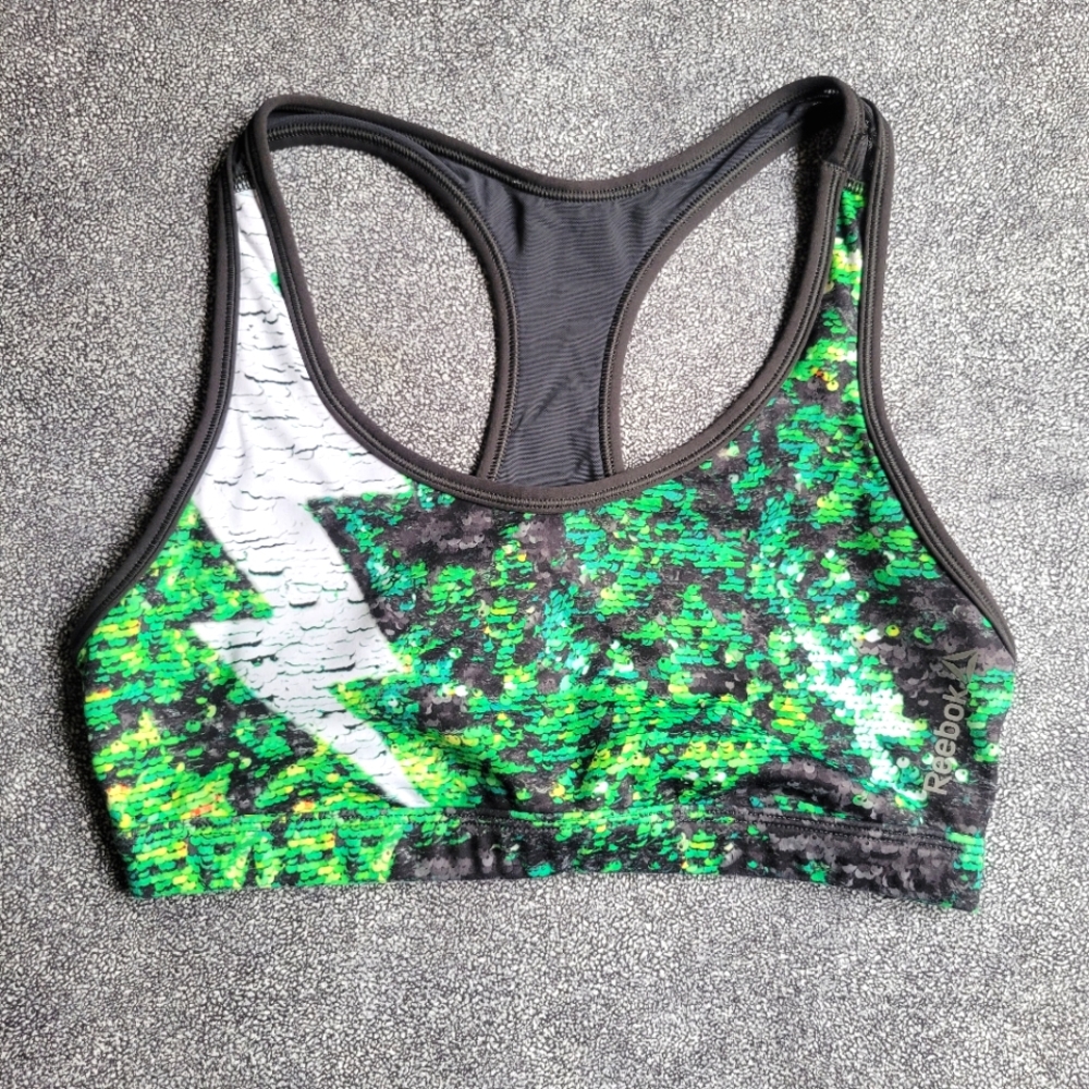 Reebok sequin print mesh dance sports bra